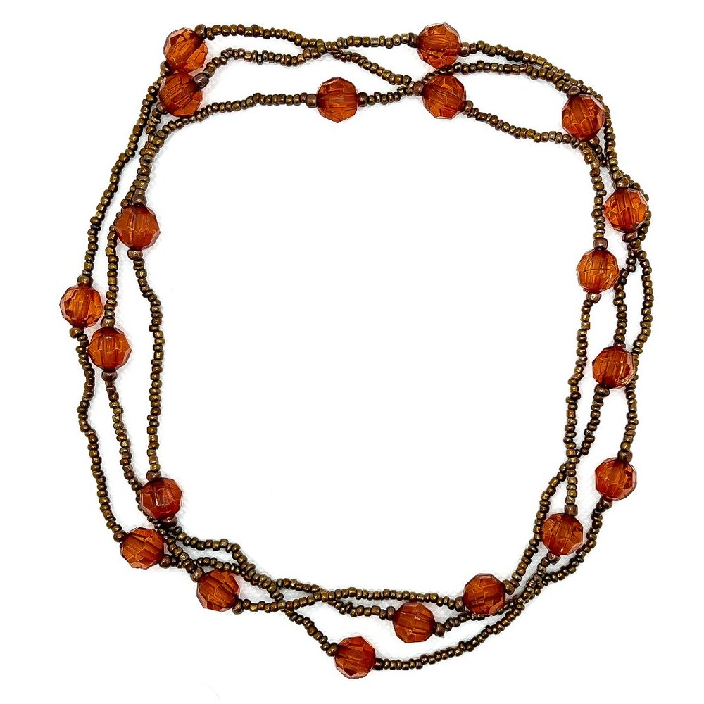 Amber & Copper Color Beaded Necklace